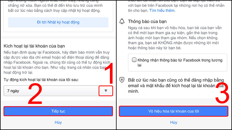 Chọn thời hian khôi phục lại tài khoản
