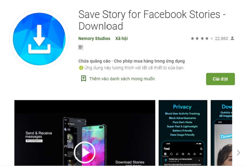 Cài đặt ứng dụng Save Story for Facebook Stories 